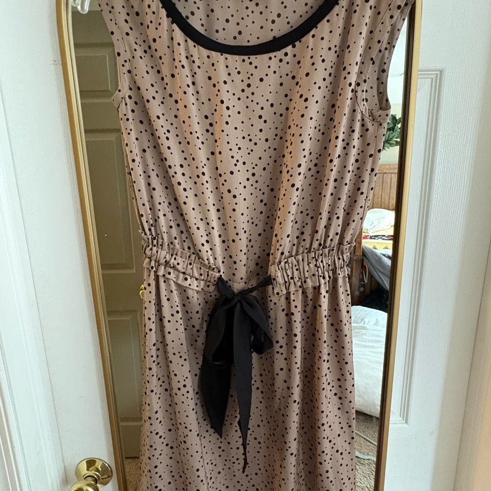 The Loft Polka Dot Sleeveless Dress with Black Accents